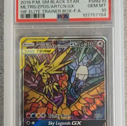 Pokemon 2019 SM Black Star Promo Moltres Zapdos Articuno GX SM210 Holo PSA 10 - Image 1