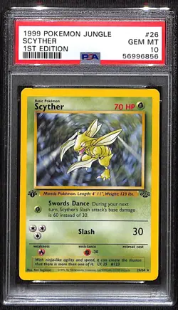 1999 Pokemon Scyther, 1st Edition Jungle #26/64, PSA 10 Gem Mint - Image 1