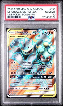 reserved PSA 10 MARSHADOW & MACHAMP GX 198 221 UNBROKEN BONDS TAG TEAM POKEMON - Image 3