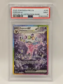 Pokemon Espeon ex 155/131 SV: Prismatic Evolutions SIR Holo PSA 9 🔥📈 - Image 1