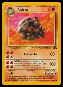Golem 36/62 Uncommon Fossil Pokemon Unlimited Lightly Played - Image 1