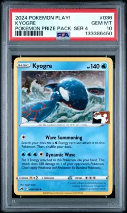 PSA 10 Kyogre Prize Pack Series 4 Pokemon Play Promo POP 30 Holo 2024 Mint Rare - Image 1