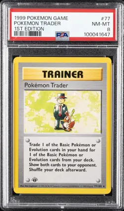 1999 POKEMON GAME 1ST ED #77 POKEMON TRADER PSA 8 - Image 1