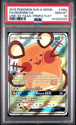 2019 POKEMON SUN & MOON UNBROKEN BONDS #195A FULL ART/DEDENNE GX PSA 10 - Image 1