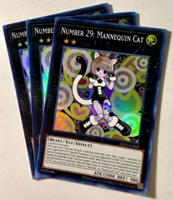 Yugioh 3x Number 29: Mannequin Cat OP21-EN009 Playset LP Super Rare - Image 1