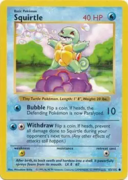 Pokemon Card - Base 63/102 - SQUIRTLE (common) [Shadowless] *Played* - Image 1