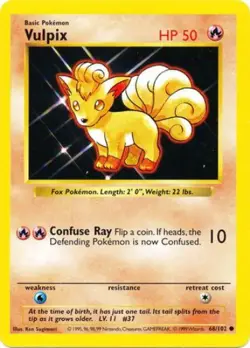 Pokemon Card - Base 68/102 - VULPIX (common) [Shadowless] *Played* - Image 1