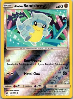 Alolan Sandshrew 137/236 Common Cosmic Eclipse Pokemon Reverse Holo Near Mint - Image 1