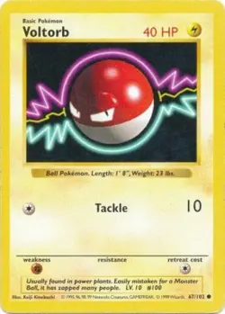 Pokemon Card - Base 67/102 - VOLTORB (common) [Shadowless] *Played* - Image 1