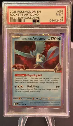 Team Rocket's Articuno 051/182 Pokemon Destined Rivals Stamped Promo PSA 9 - Image 1