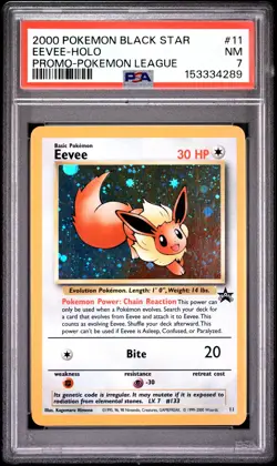 EEVEE HOLO 11 POKEMON LEAGUE PROMO *NEW CERT* BLACK STAR POKEMON PSA 7 - Image 1