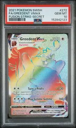 2021 POKEMON SWORD & SHIELD FUSION STRIKE SECRET FULL ART/GREEDENT VMAX PSA 10 - Image 1