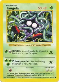 Pokemon Card - Base 66/102 - TANGELA (common) [Shadowless] *Played* - Image 1