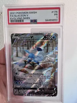 Pokemon Glaceon V Alt Art 175/203 Evolving Skies Holo PSA 1 - Image 1