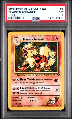 Pokemon 2000 Gym Challenge Blaine’s Arcanine Holo #1 PSA 7 NM WOTC Vintage - Image 1