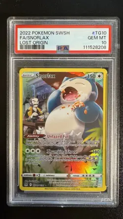 Pokemon Lost Origin Snorlax TG10/TG30 Trainer Gallery Full Art Holo PSA 10 GEM - Image 1