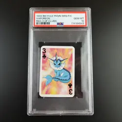 PSA 10 Vaporeon Three of Clubs Graded Pokemon Mini Bicycle Card - Image 1