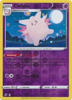 Clefable 075/192 Reverse Holo Rebel Clash Pokemon Card NM - Image 1