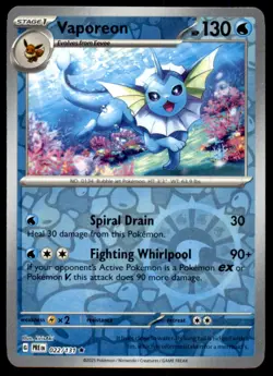Vaporeon 022/131 Holo Rare Prismatic Evolutions Pokemon Reverse Holo Near Mint - Image 1