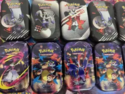 Lot Of 13 EMPTY Pokemon TCG Mini tins From Scarlet And Violet & Mega Evolutions - Image 2