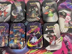 Lot Of 13 EMPTY Pokemon TCG Mini tins From Scarlet And Violet & Mega Evolutions - Image 3