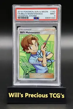 PSA 9 Bills Maintenance 162/168 Sun & Moon Celestial Storm 2018 Full Art Pokemon - Image 1