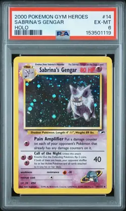 2000 POKEMON GYM HEROES HOLO #14 SABRINA'S GENGAR PSA 6 - Image 1