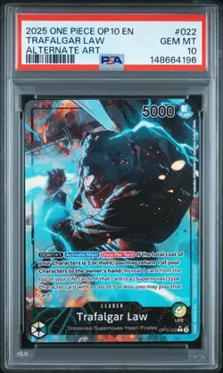 2025 ONE PIECE OP10-ROYAL BLOOD ALTERNATE ART #022 TRAFALGAR LAW PSA 10 - Image 1