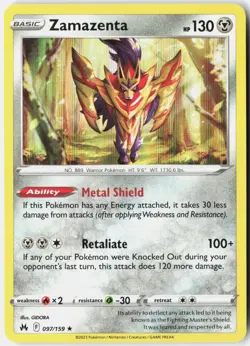 ZAMAZENTA 097/159 HOLO RARE CROWN ZENITH POKEMON NM - Image 1