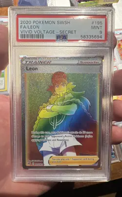 2020 Pokemon PSA 9 FA/Leon (Secret) 195/185 Swsh04: Vivid Voltage Holo - Image 1