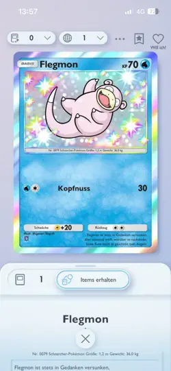 Pokemon TCG Pocket Flegmon 1 Star Shiny [Ger] Deutsch - Digitale Karte - Image 1