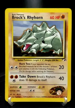 Brock’s Rhyhorn 22/132 Gym Heroes Pokemom Trading Card WOTC 1999/2000 - Image 1