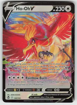 Ho-Oh V 140/195 Holo V Rare Silver Tempest Pokemon Holo Near Mint - Image 1