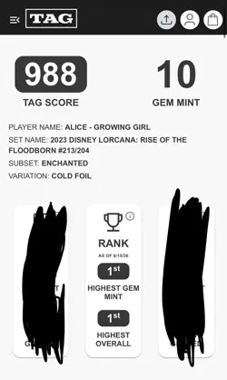 Disney Lorcana Alice-Growing Girl 213/204 Enchanted Foil - TAG 10 - RANKED #1 - Image 3