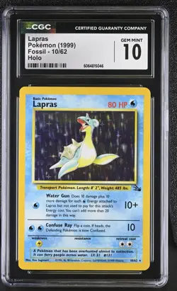 Pokemon Card CGC 10 Lapras Holo Fossil 10/62 - Image 1