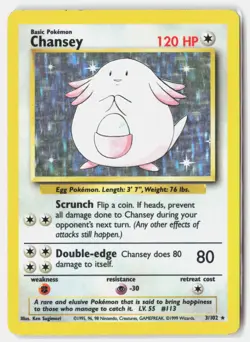Chansey 3/102 HOLO Holo Rare Base Set Unlimited Pokemon Holo HP Ken Sugimori - Image 1