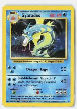 Gyarados 6/102 HOLO Holo Rare Base Set Unlimited Pokemon Holo HP Mitsuhiro Arita - Image 1