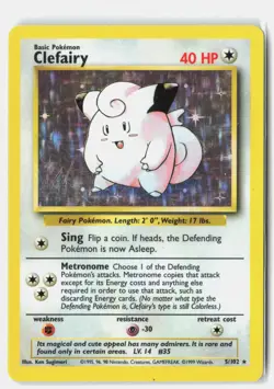 Clefairy 5/102 HOLO Holo Rare Base Set Unlimited Pokemon Holo HP Ken Sugimori - Image 1
