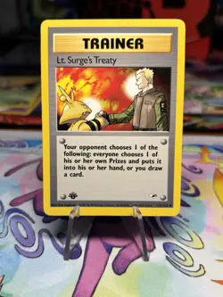 2000 Pokemon Gym Heroes Lt. Surge's Treaty Trainer 112/132 1st Edition - Image 1