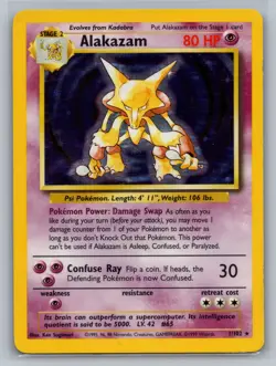 Alakazam Base Set #001/102 Holo Rare Pokemon Card - Image 1