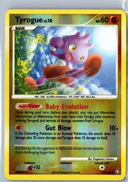 Pokemon Card - Tyrogue Legends Awakened 126/146 2008 Common Reverse Holo LP - Image 1