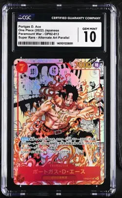 CGC 10 Portgas D Ace OP02-013 SR Manga Alt Art ONE PIECE Card Japanese GEM MINT - Image 1