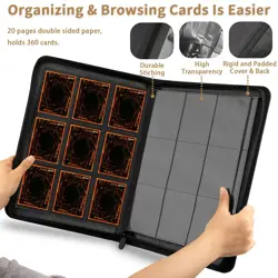 Card Binder 9 Pocket, 3D PU Leather Album with Zipper, 360 Side Loading Pocke... - Image 3