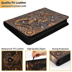 Card Binder 9 Pocket, 3D PU Leather Album with Zipper, 360 Side Loading Pocke... - Image 4
