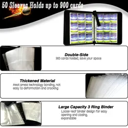 Sports Card Binder 900 Pockets, Trading Card Binder 9 Pocket with 50 Sleeves ... - Image 4