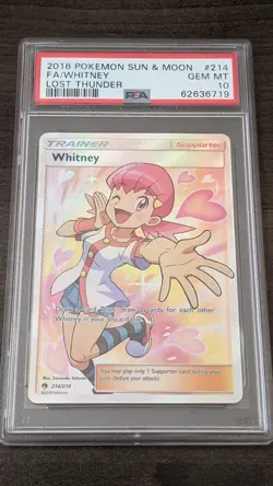 WHITNEY TRAINER 2018 Pokemon #214/214 PSA 10 GEM-MINT Lost Thunder FULL ART! - Image 1