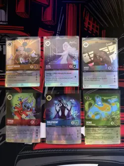 Disney Lorcana D100 Promo Card Set Mickey Elsa Genie Stitch Maleficent Maui - Image 1