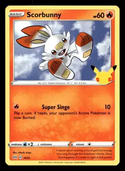 Scorbunny 16/25 McDonald's 25th Anniversary Stamped Promo 2021 Pokemon NM - Image 1