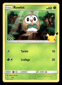 Rowlet 7/25 McDonald's 25th Anniversary Stamped Promo 2021 Pokemon NM - Image 1