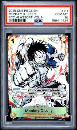 2025 One Piece EN PCC 6 Assort Vol 1 Monkey D Luffy #111 PSA 10 GEM MINT - Image 1
